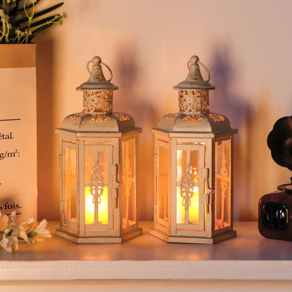10 Inch High Vintage Style Hanging Lantern（set of 2 ） decorative candle lanterns with nature-inspired artwork - product view 9