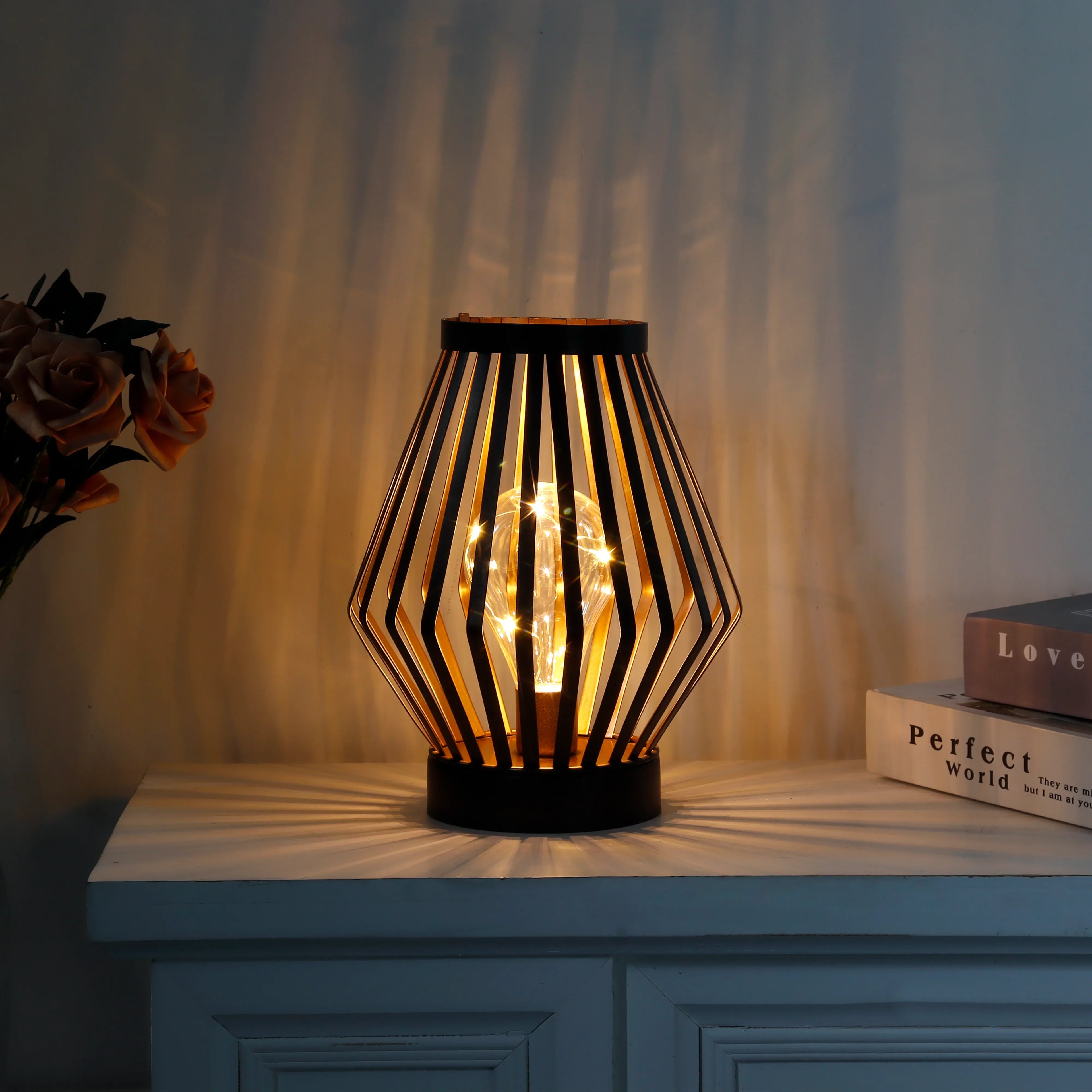 8.7”h Tall Battery Powered Table Lamp(diamond) battery operated lamps with nature-inspired artwork - product view 5