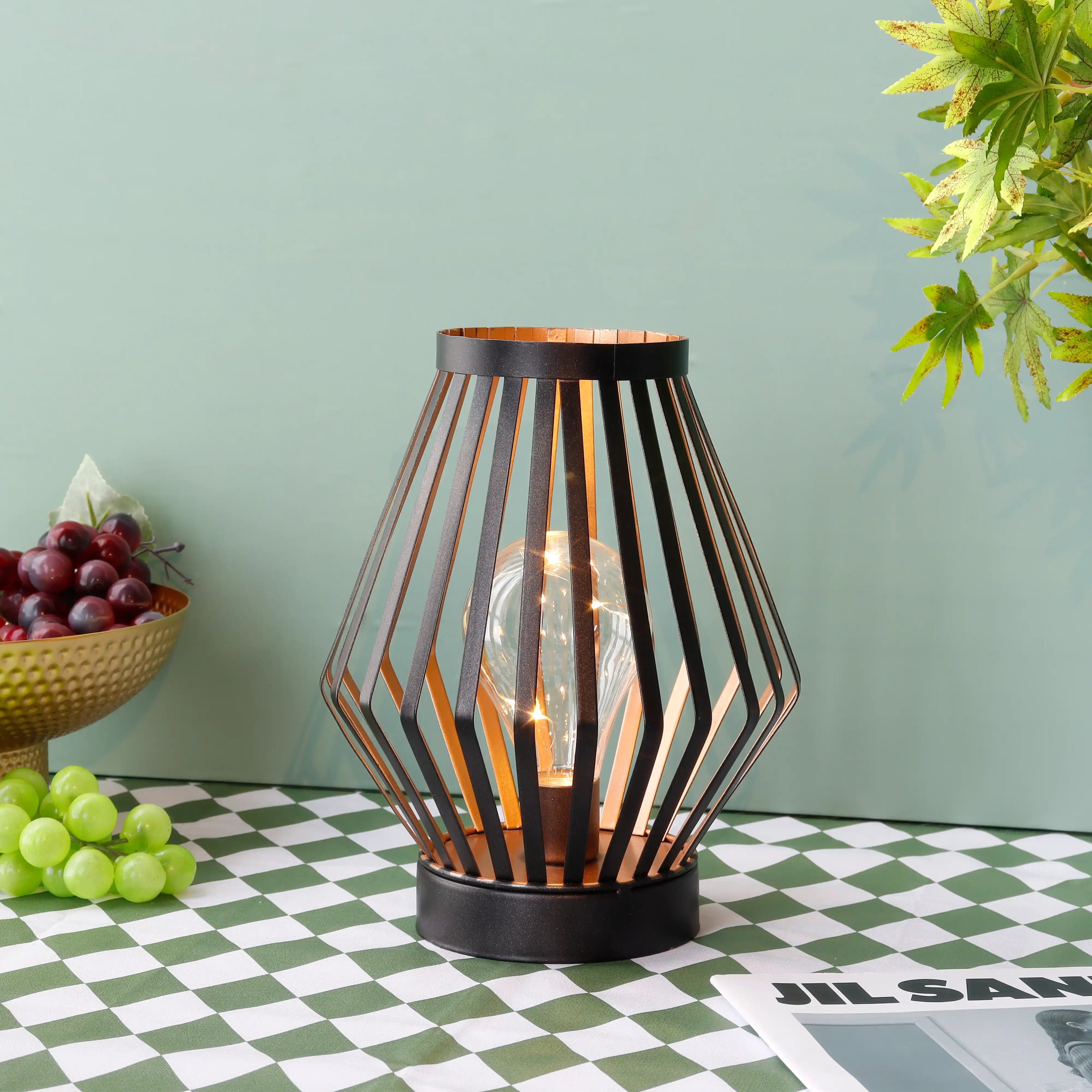 8.7”h Tall Battery Powered Table Lamp(diamond) battery operated lamps with nature-inspired artwork - product view 4