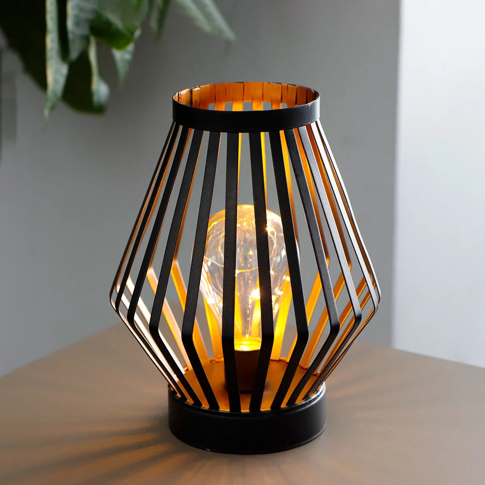 8.7”h Tall Battery Powered Table Lamp(diamond) battery operated lamps with nature-inspired artwork - product view 8