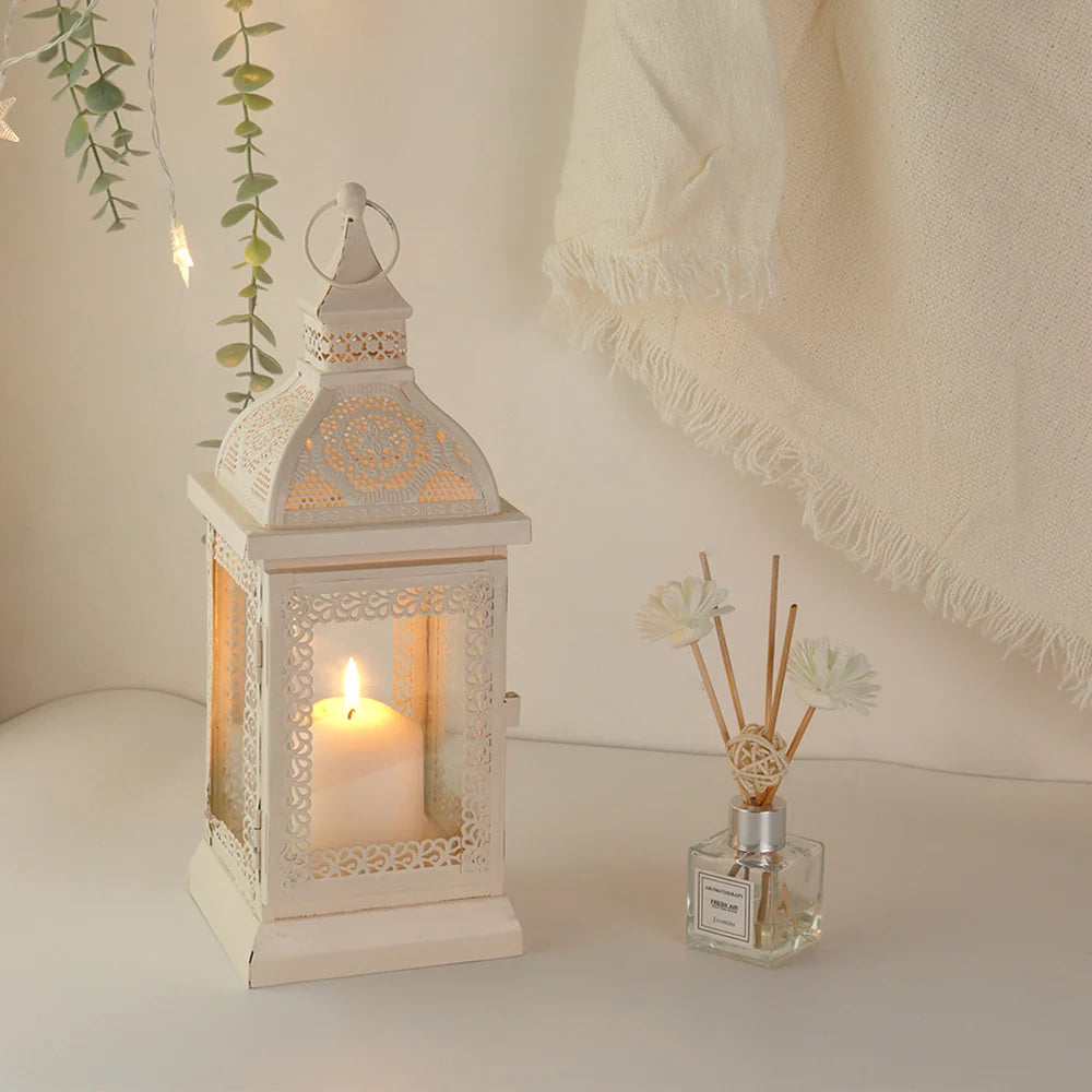 19'' High Decorative Hanging Lantern (cream) decorative candle lanterns with nature-inspired artwork - product view 4