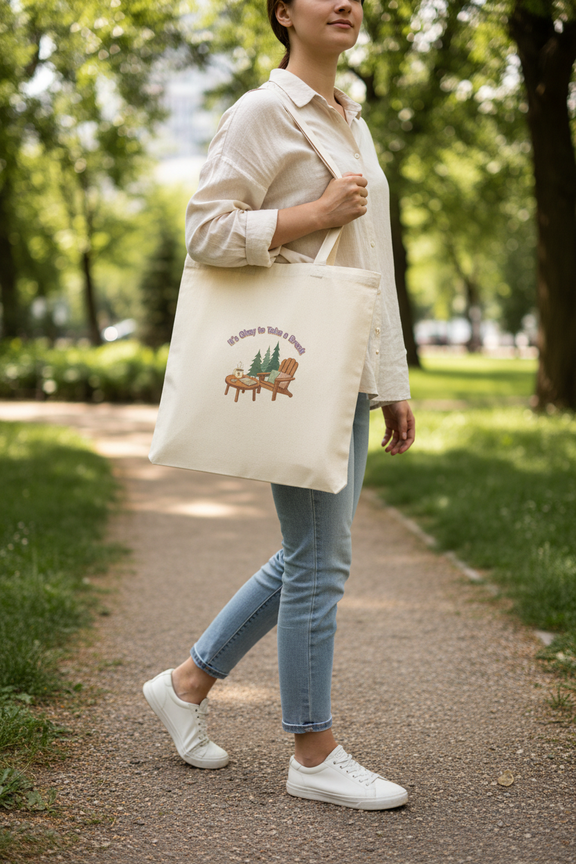 Person carrying tote bag in urban park