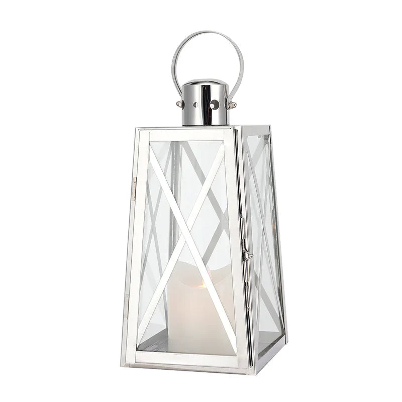 12''h Stainless Steel Decorative Lantern (trapezoid) decorative candle lanterns with nature-inspired artwork - product view 5