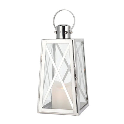 12''h Stainless Steel Decorative Lantern (trapezoid) decorative candle lanterns with nature-inspired artwork - product view 5