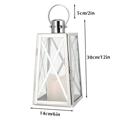 12''h Stainless Steel Decorative Lantern (trapezoid) decorative candle lanterns with nature-inspired artwork - product view 6
