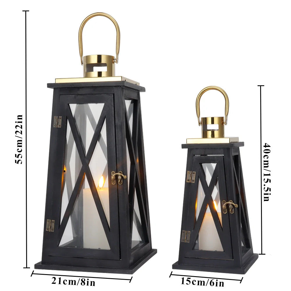 Set of 2 decorative candle lanterns with nature-inspired artwork - product view 6