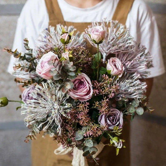 Artificial Rose and Greenery Bouquet, 18.89 Inches