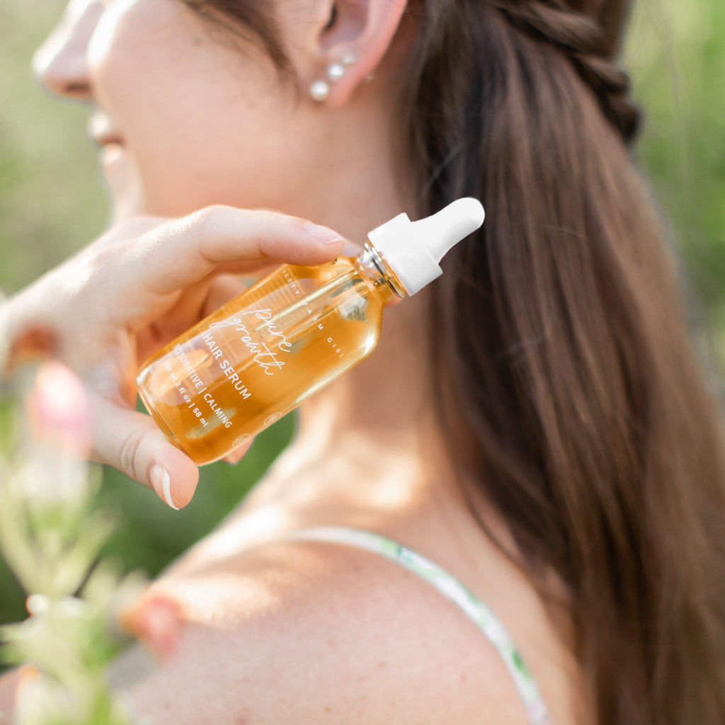 Pure Growth Hair Serum scalp + hair oil with nature-inspired artwork