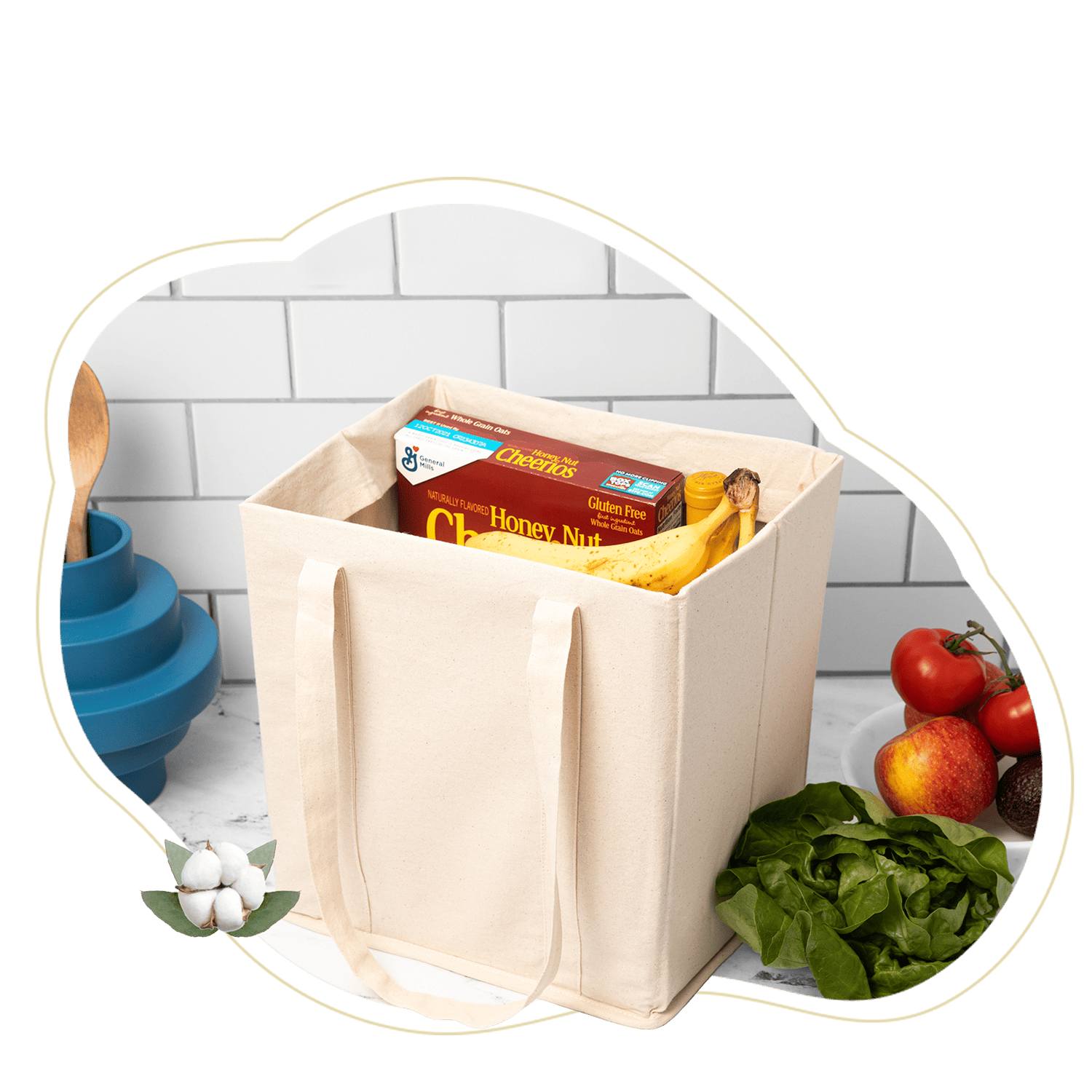 Collapsible Grocery Shopping Bags household storage bags with nature-inspired artwork - product view 3
