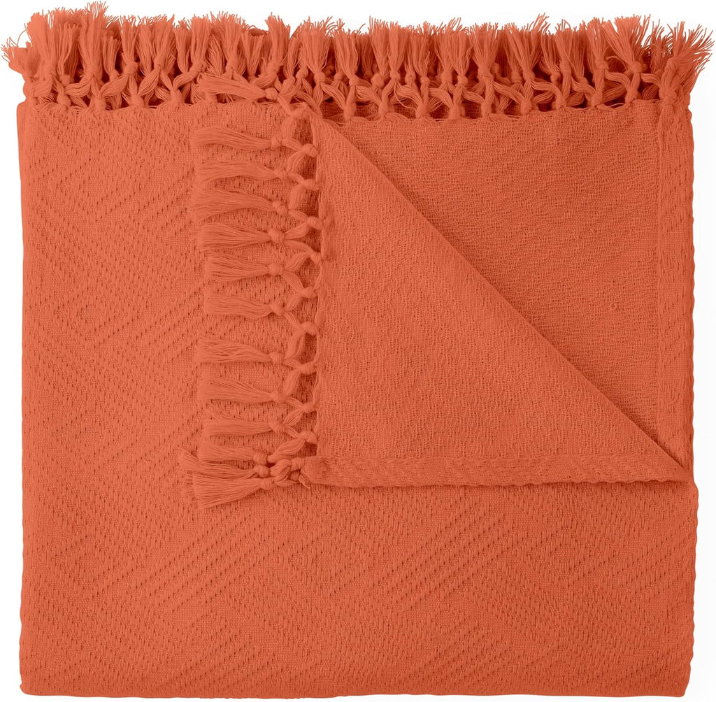 Diamond Jacquard Throw Rust throw blanket with nature-inspired artwork