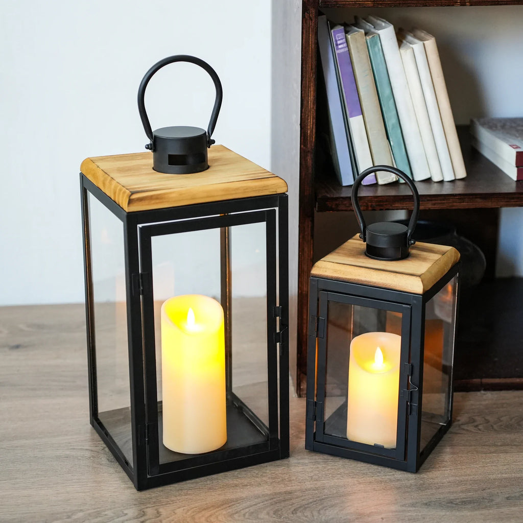 Set of 2 16'' & 11'' High Decorative Candle Lanterns decorative candle lantern with nature-inspired artwork - product view 3