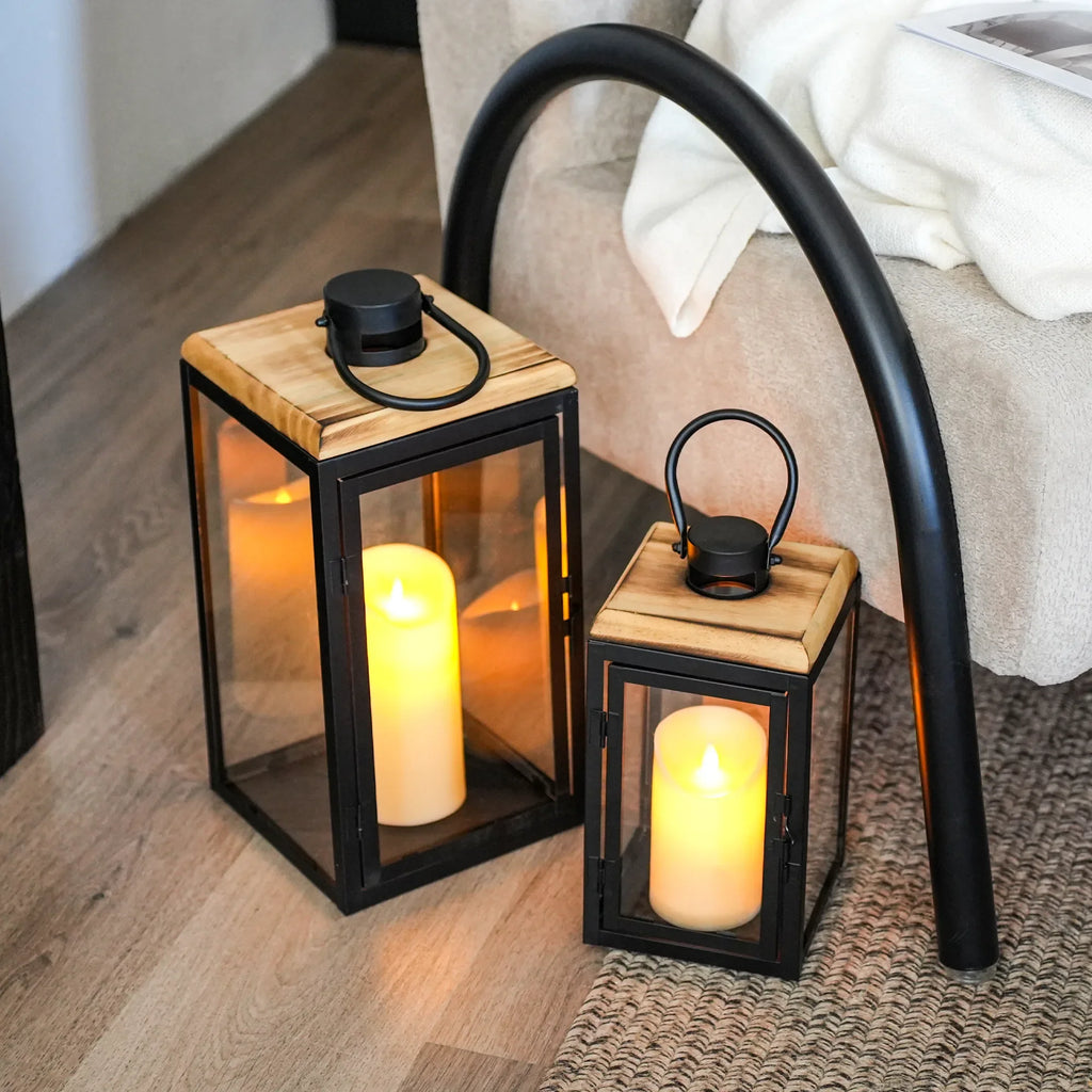 Set of 2 16'' & 11'' High Decorative Candle Lanterns decorative candle lantern with nature-inspired artwork - product view 4