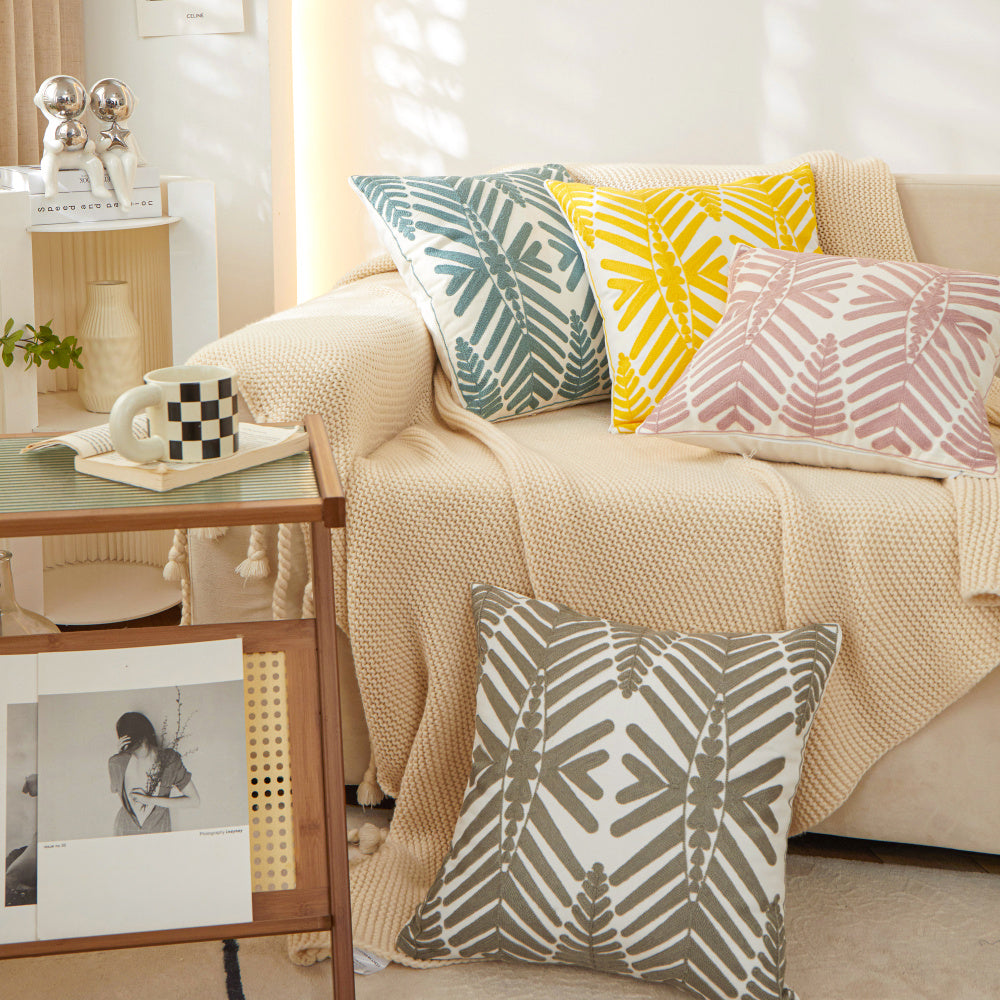 Textured Cotton Blend Leaf Tropical Design Throw Pillow (with Insert) pillow cover with nature-inspired artwork - product view 12
