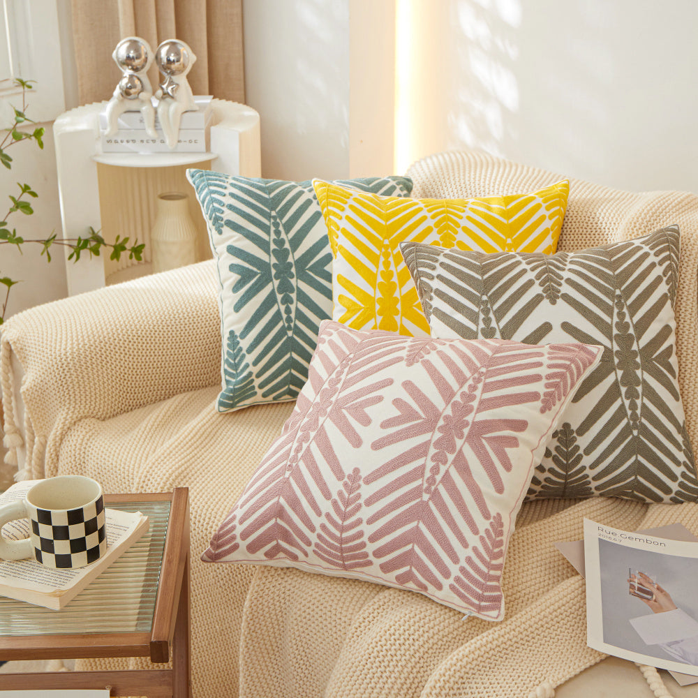 Textured Cotton Blend Leaf Tropical Design Throw Pillow (with Insert) pillow cover with nature-inspired artwork - product view 13
