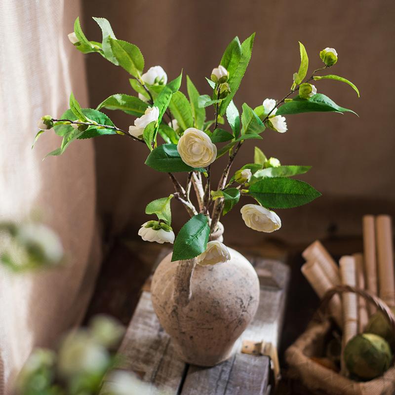 Artificial Camellia Stem in Green or White