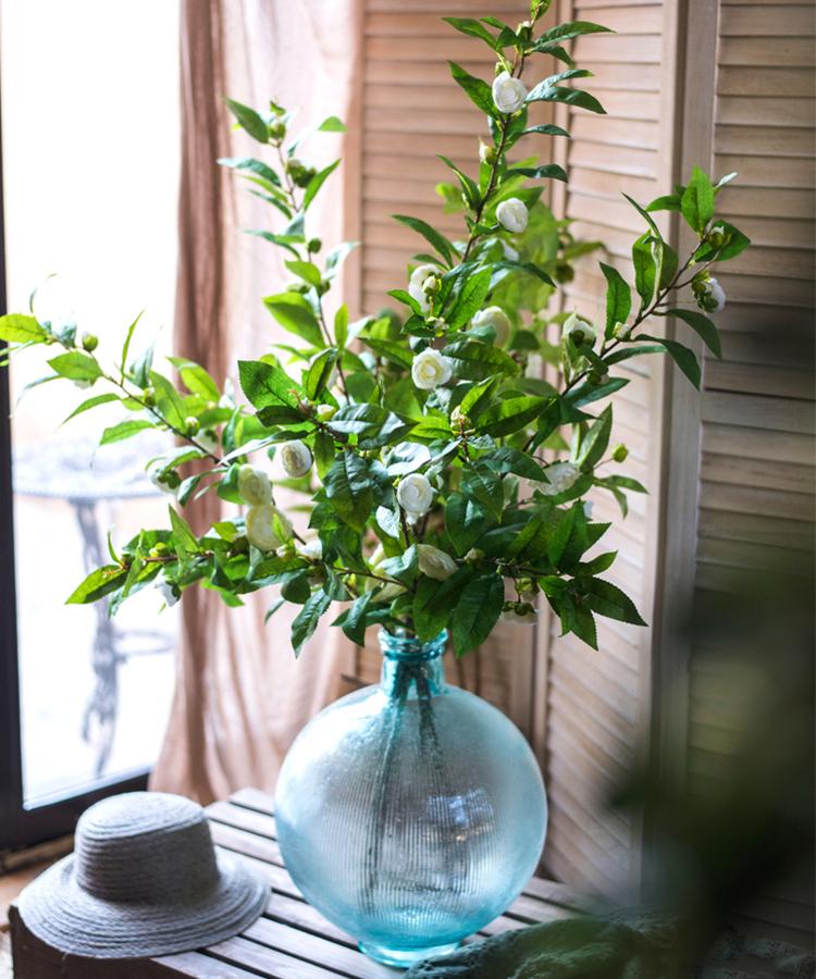 Artificial Camellia Stem in Green or White