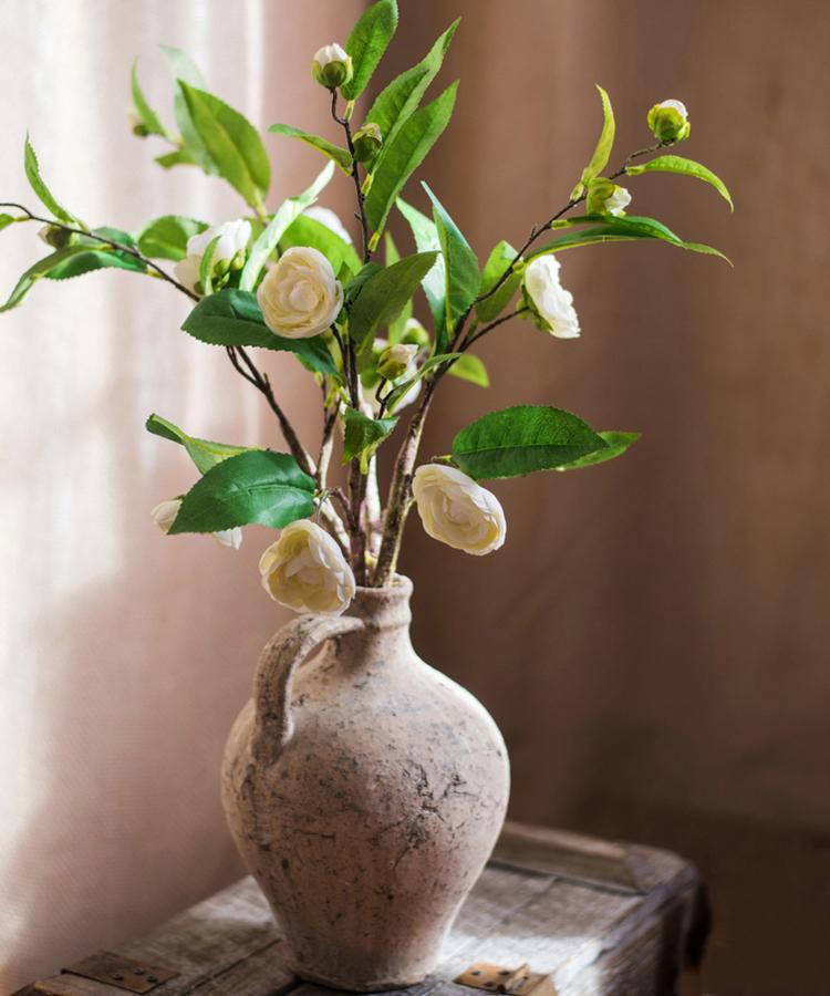 Artificial Camellia Stem in Green or White