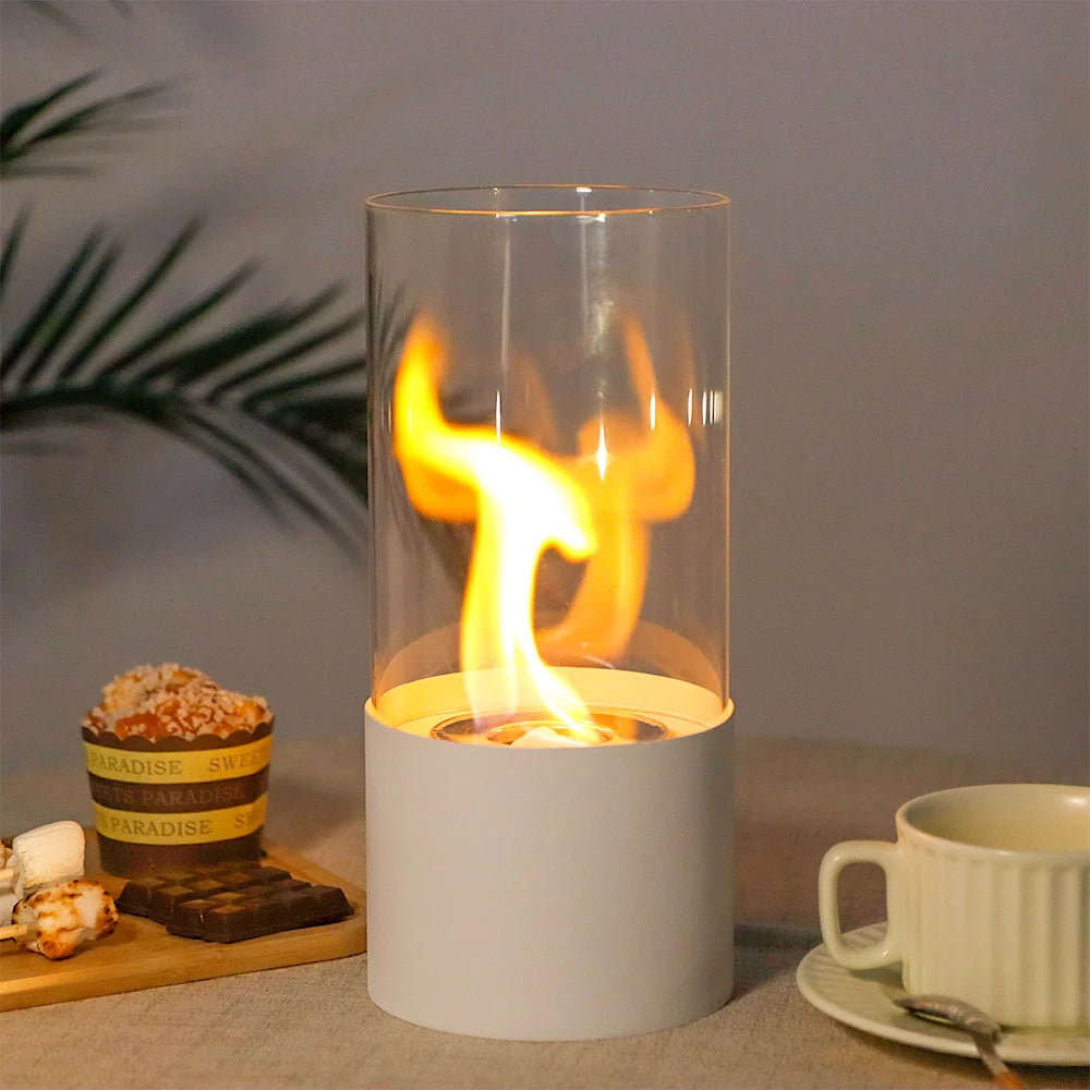 JHY DESIGN Portable Tabletop Firepit Cylindrical With Glass