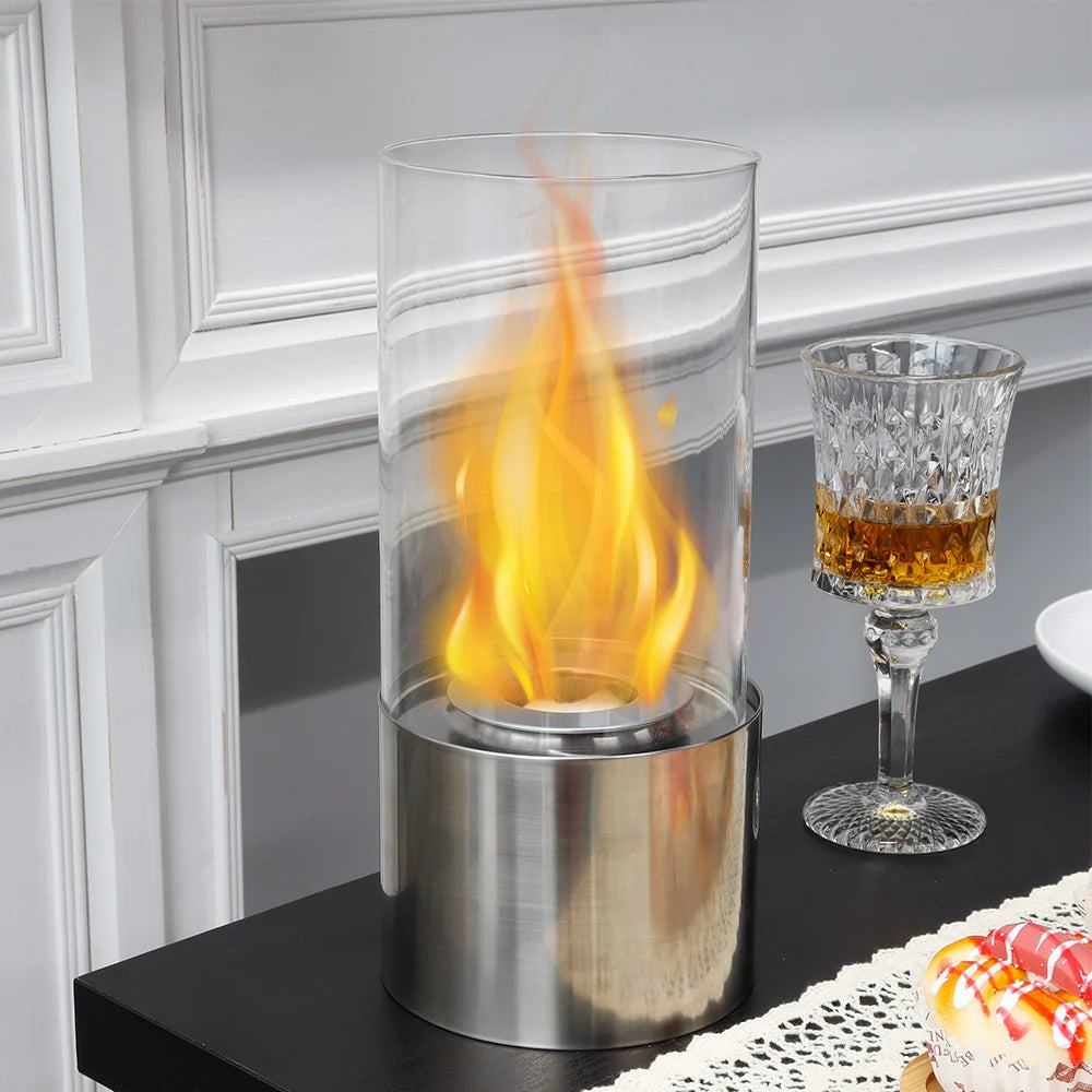 JHY DESIGN Portable Tabletop Firepit Cylindrical With Glass