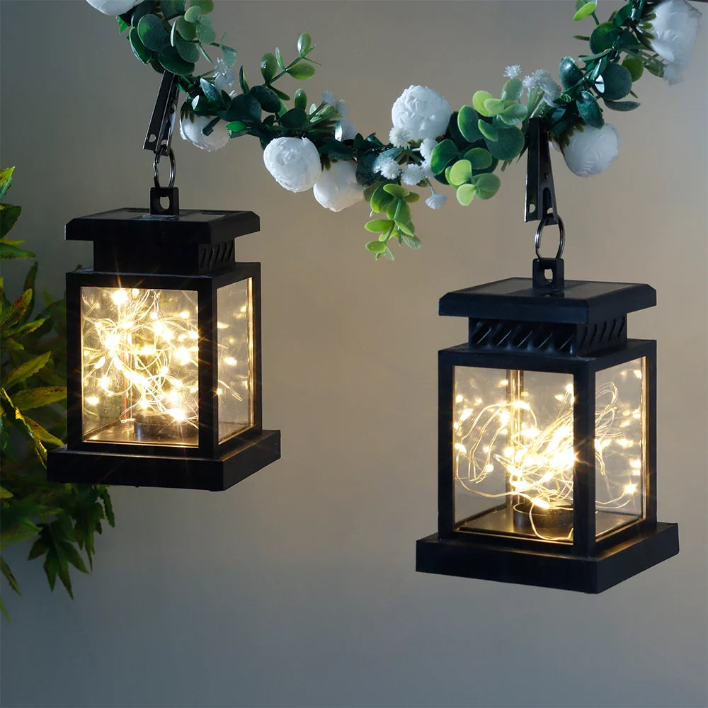 Set of 2 Solar Lantern Lights battery operated lamps with nature-inspired artwork - product view 4