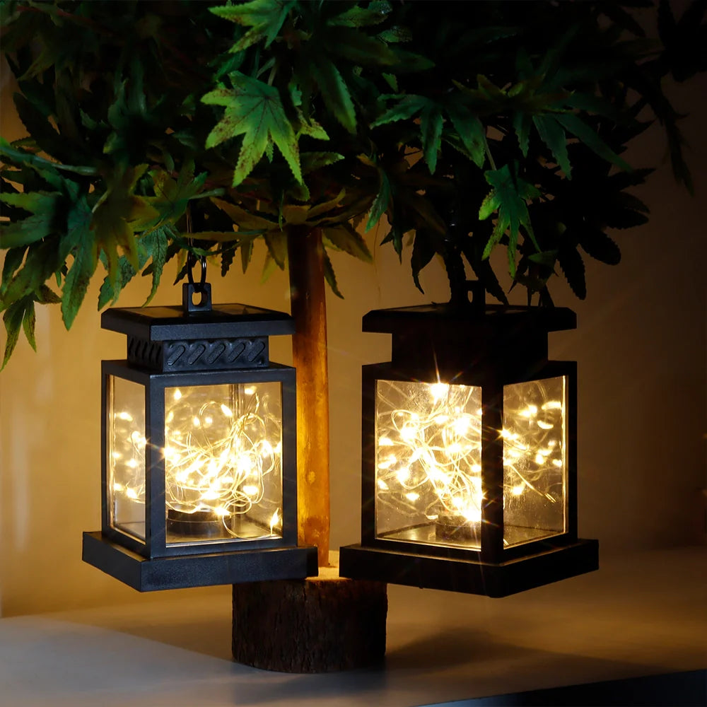 Set of 2 Solar Lantern Lights battery operated lamps with nature-inspired artwork - product view 5