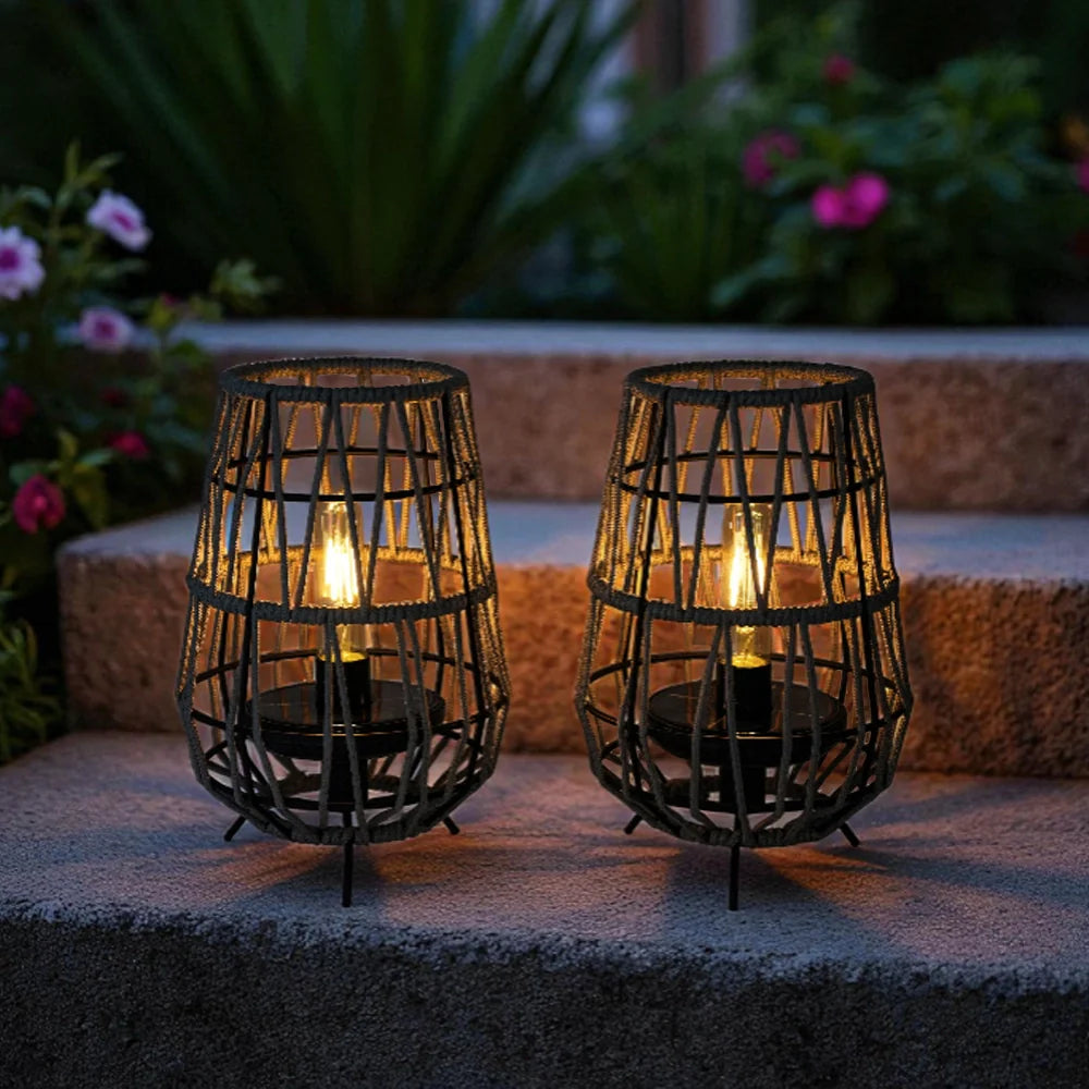 Set of 2 Solar Lantern Outdoor Table Lamp Outside Hanging Solar Lights new product with nature-inspired artwork