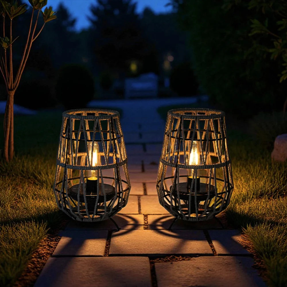 Set of 2 Solar Lantern Outdoor Table Lamp Outside Hanging Solar Lights new product with nature-inspired artwork - product view 2