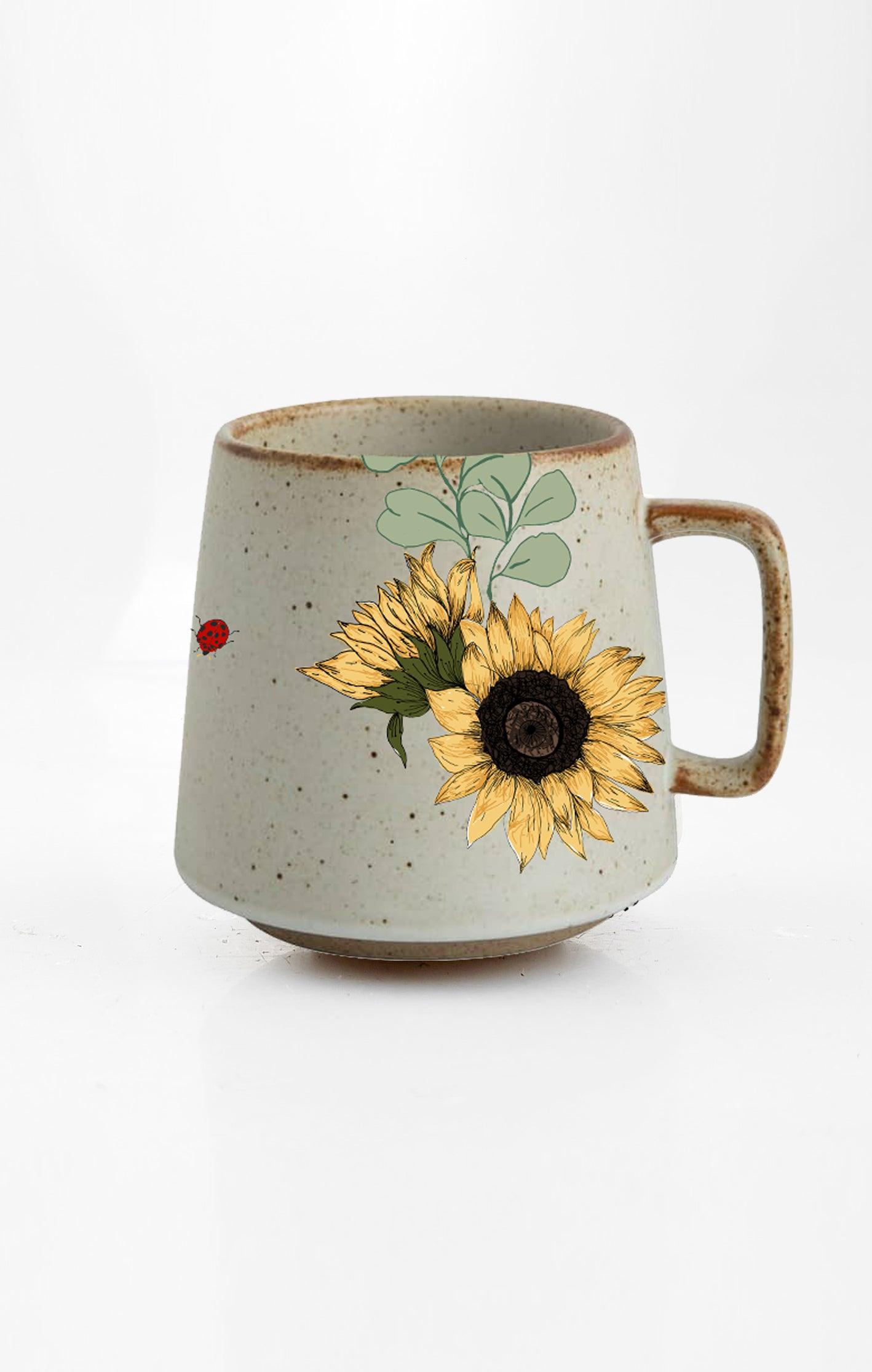 Savor Sunshine Sunflower ceramic mug with nature-inspired artwork
