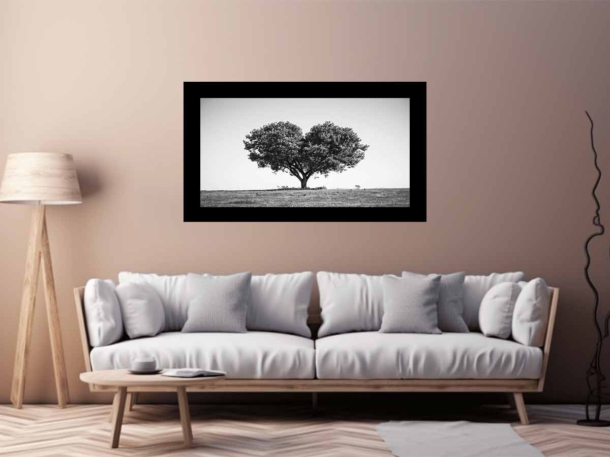 Tree Heart  Black and white Photography Canvas Art Print-2
