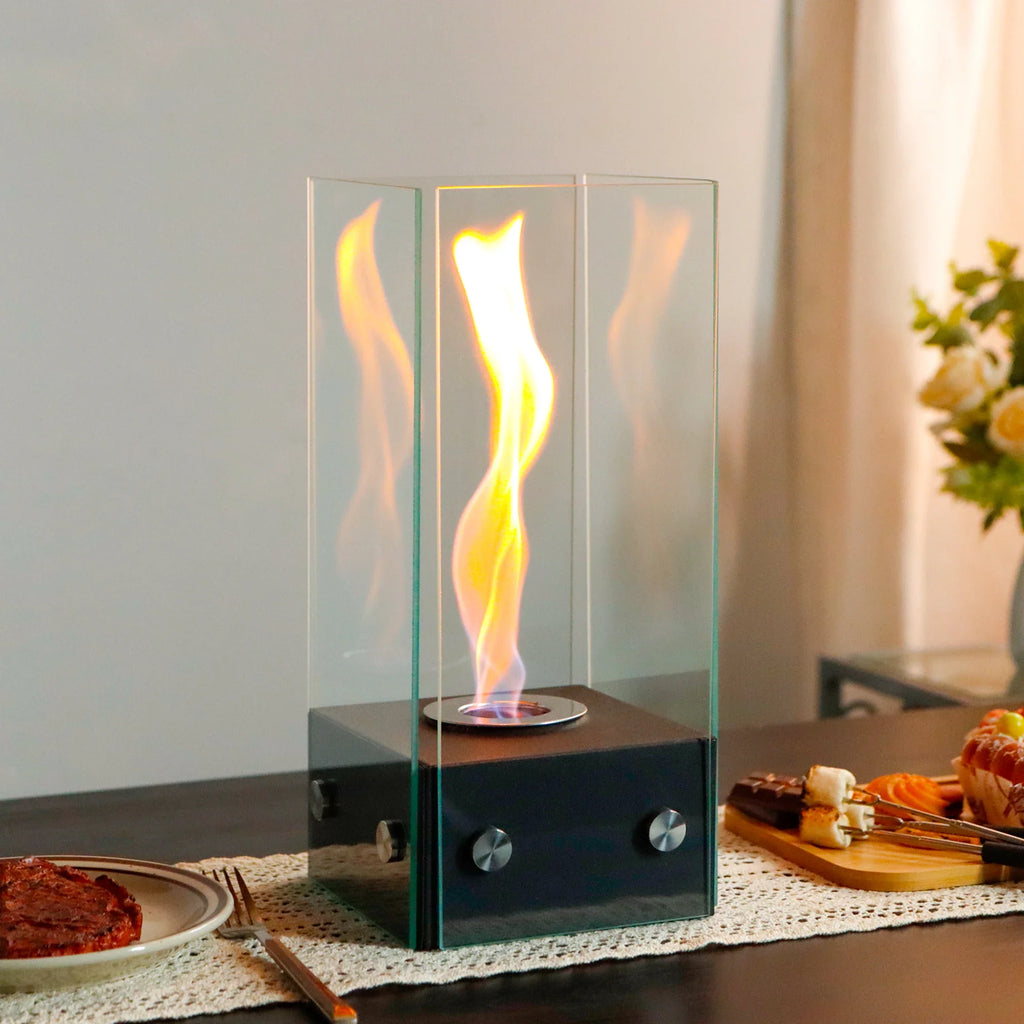 Rectangular Tabletop Firepit 35cm H gel & ethanol fireplaces with nature-inspired artwork - product view 3