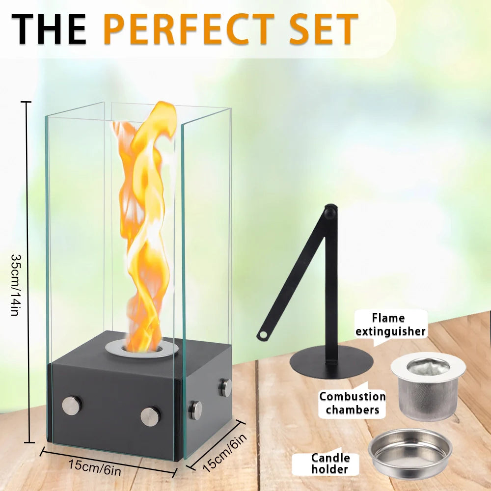 Rectangular Tabletop Firepit 35cm H gel & ethanol fireplaces with nature-inspired artwork - product view 5