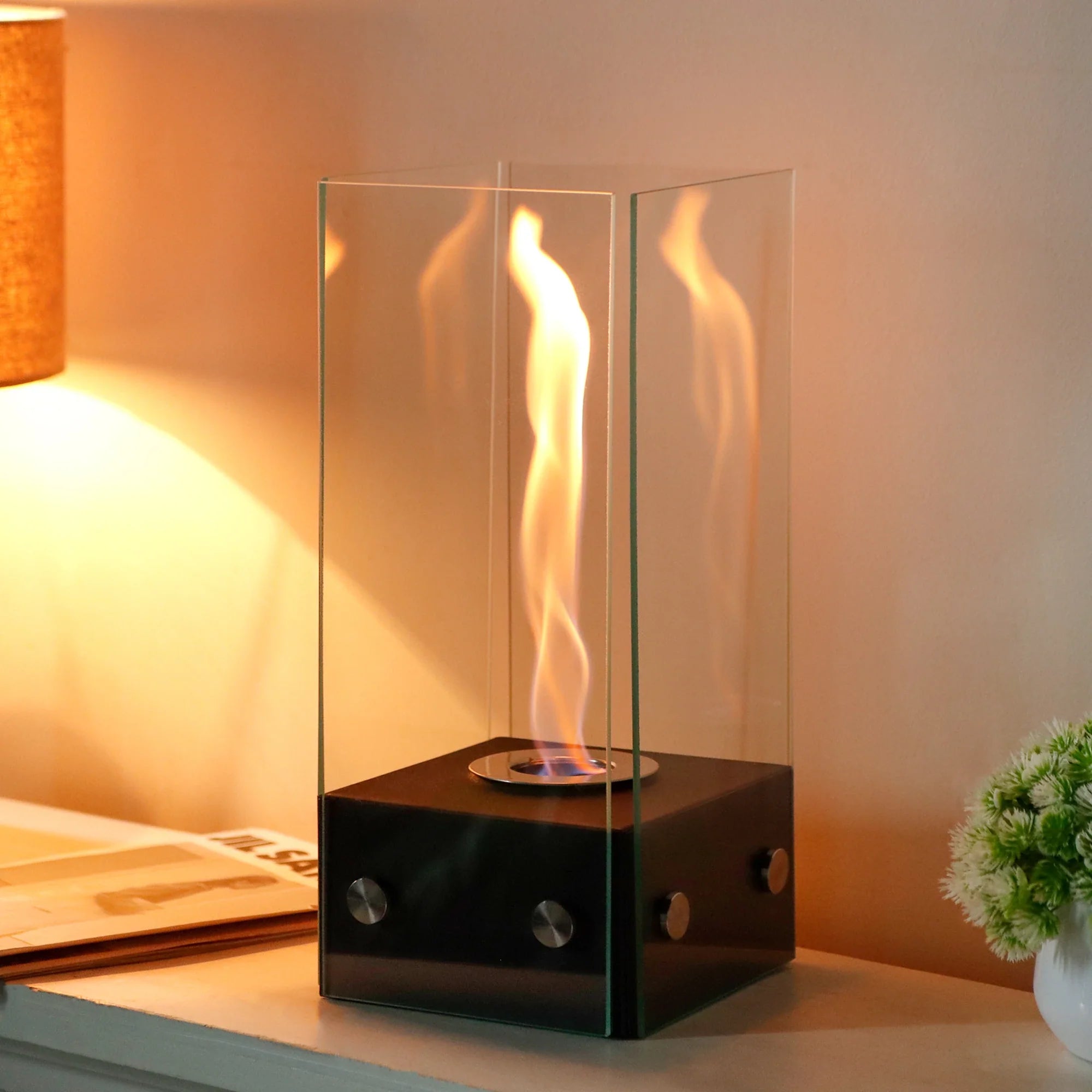 Rectangular Tabletop Firepit 35cm H gel & ethanol fireplaces with nature-inspired artwork - product view 2