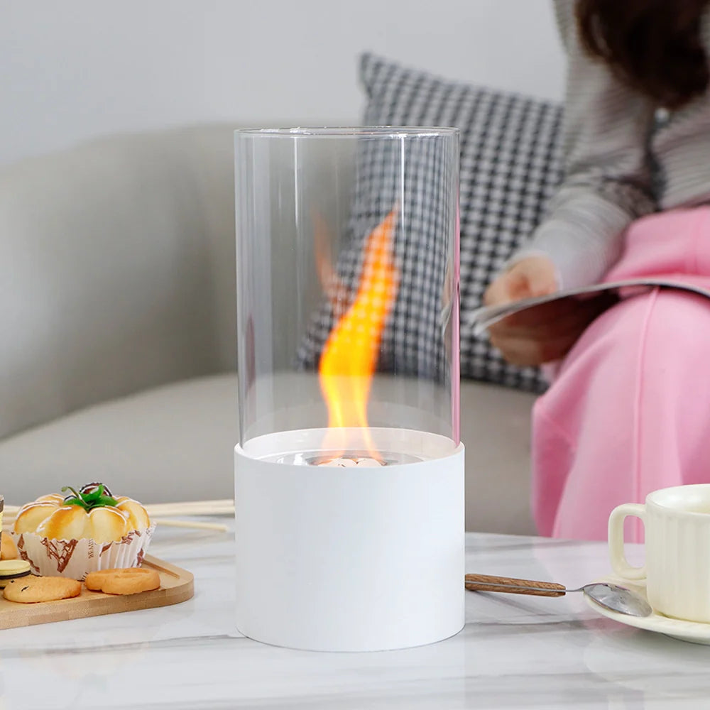 JHY DESIGN Portable Tabletop Firepit Cylindrical With Glass