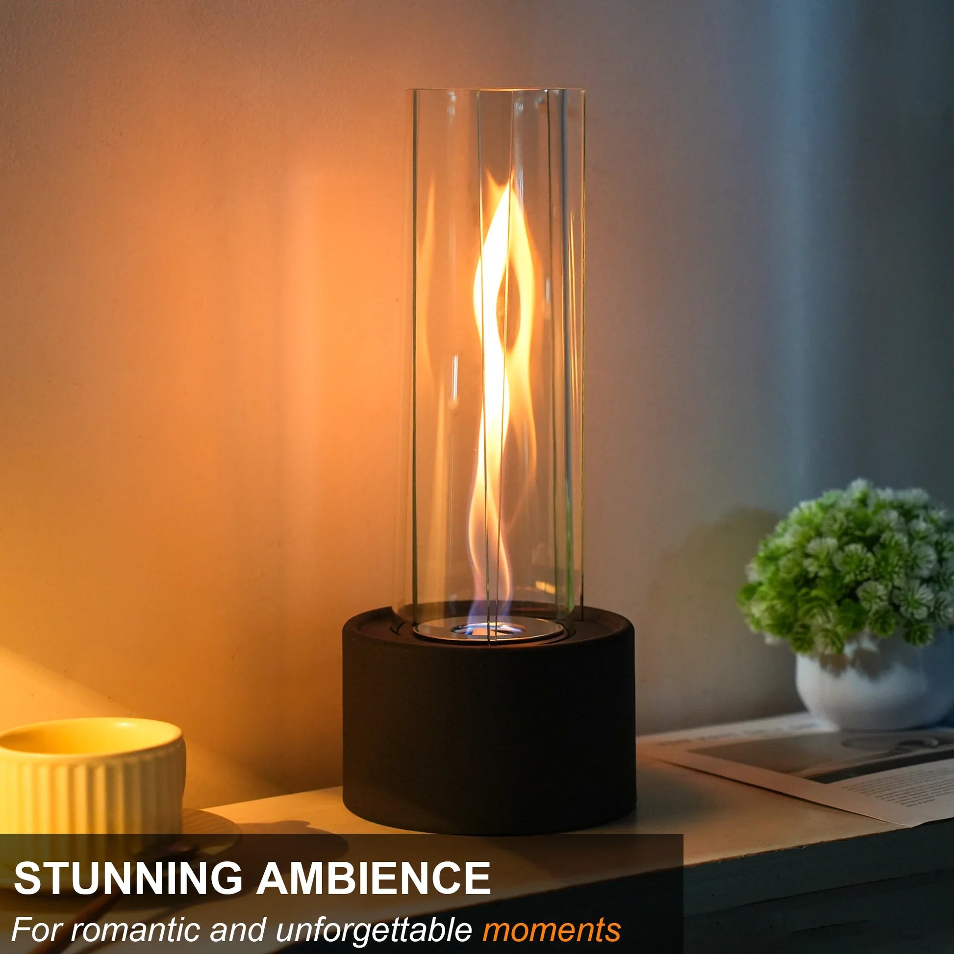 Cylindrical Bioethanol Vented uncategorized / needs cleanup with nature-inspired artwork - product view 2