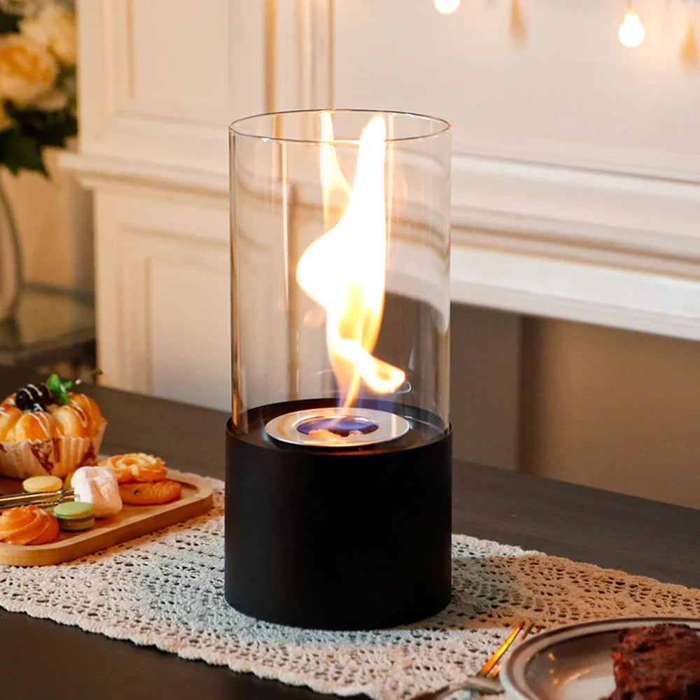 Jhy Design Portable Tabletop Firepit Cylindrical With gel & ethanol fireplaces with nature-inspired artwork - product view 2
