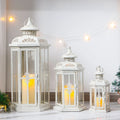 Set of 3 decorative candle lanterns with nature-inspired artwork
