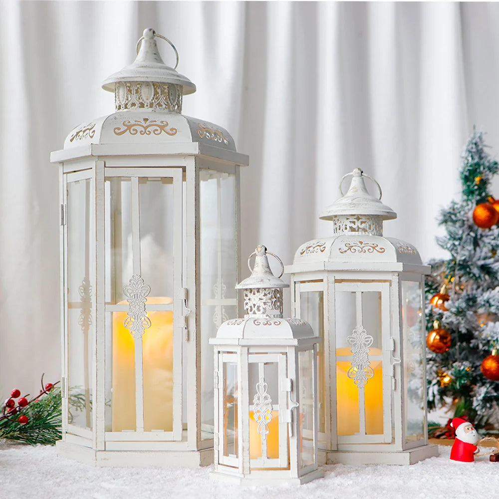 Set of 3 decorative candle lanterns with nature-inspired artwork - product view 2