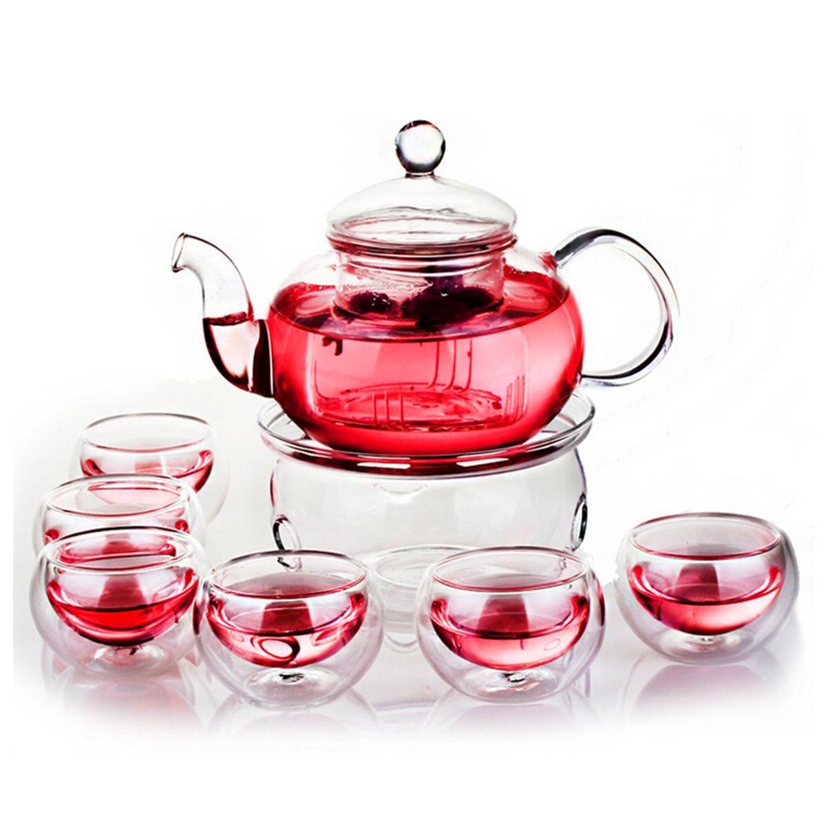 Tea Set of Tea Pot with Infuser + Warmer and 6 Double Cups tea set#1 with nature-inspired artwork - product view 2