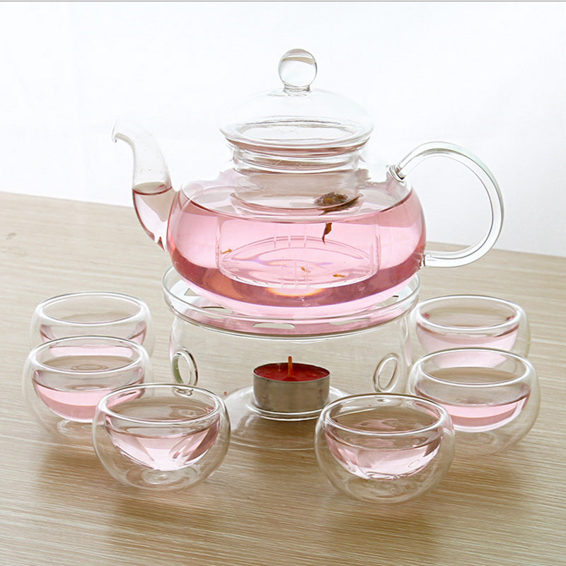 Tea Set of Tea Pot with Infuser + Warmer and 6 Double Cups tea set#1 with nature-inspired artwork - product view 8