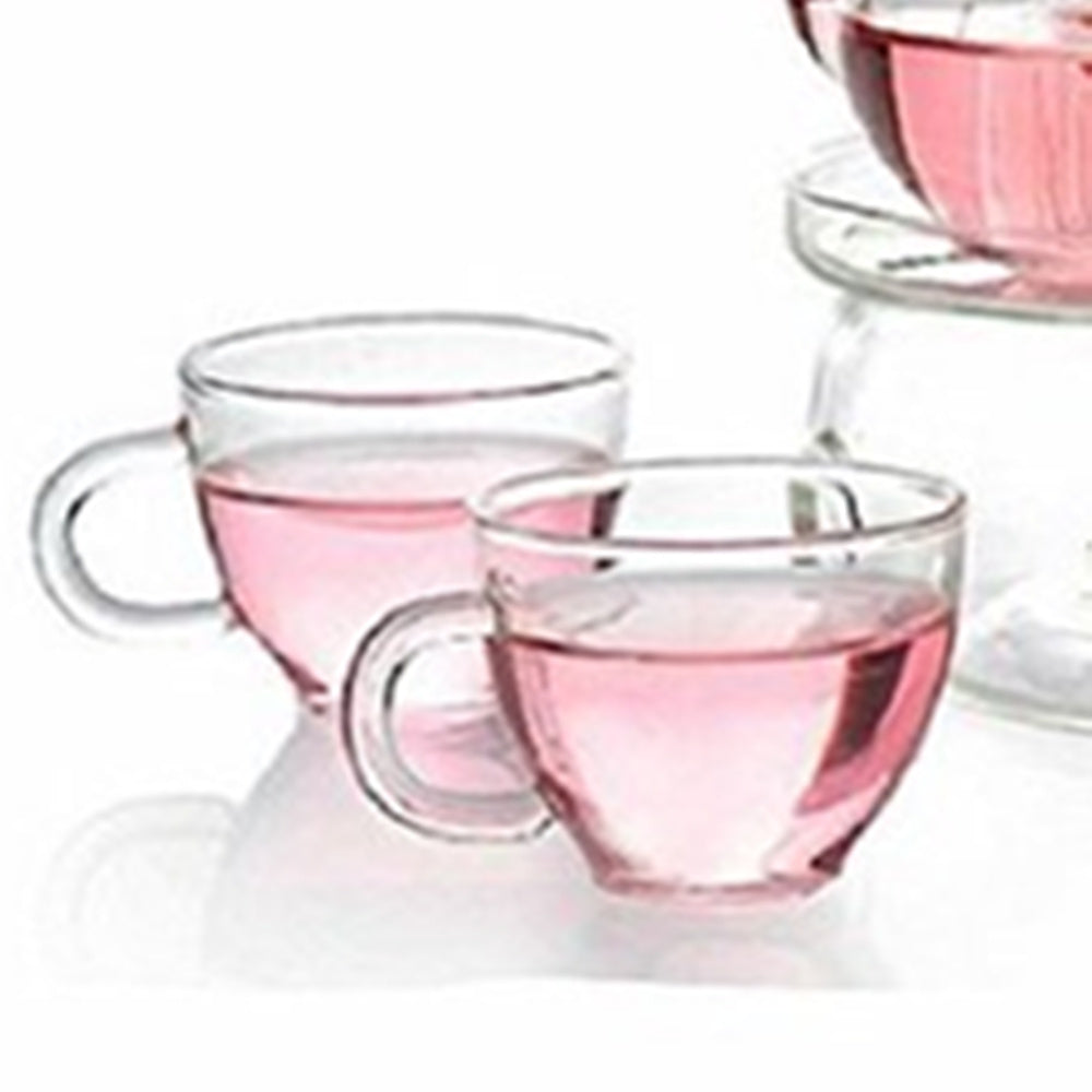 Teapot with Infuser + Warmer and 4 Cups tea set#3 with nature-inspired artwork - product view 3