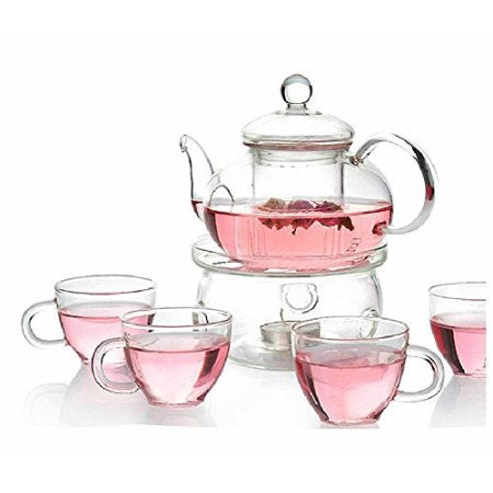 Teapot with Infuser + Warmer and 4 Cups tea set#3 with nature-inspired artwork - product view 2