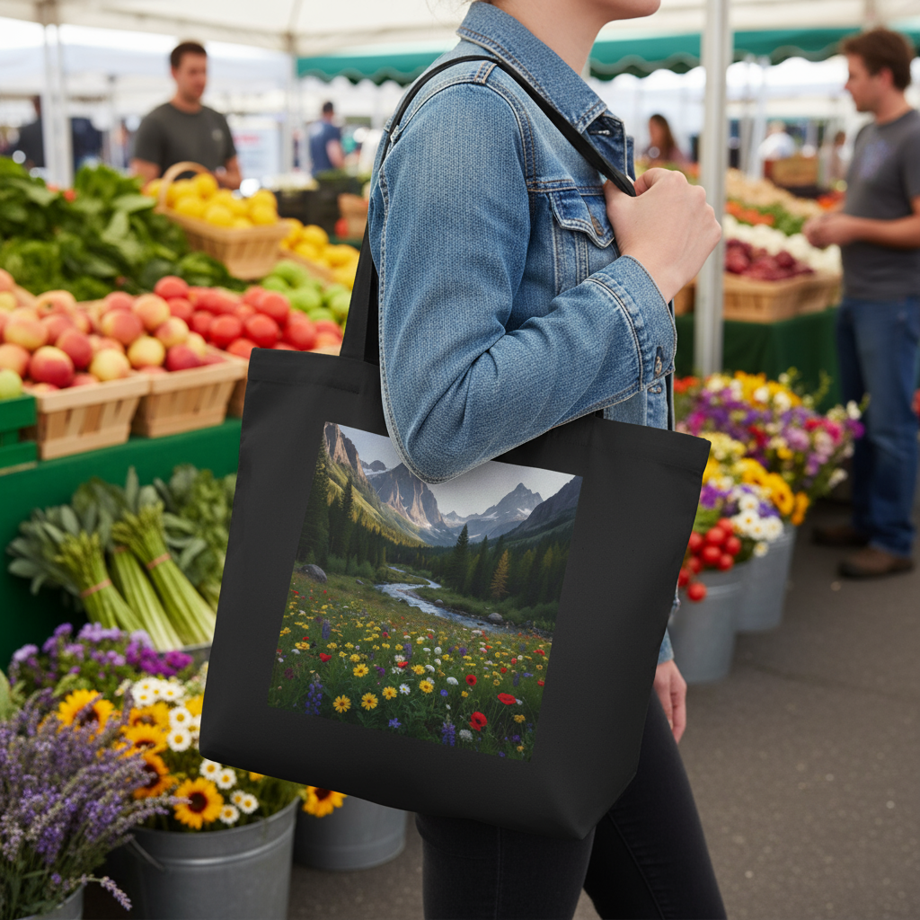 Tote at farmer's market
