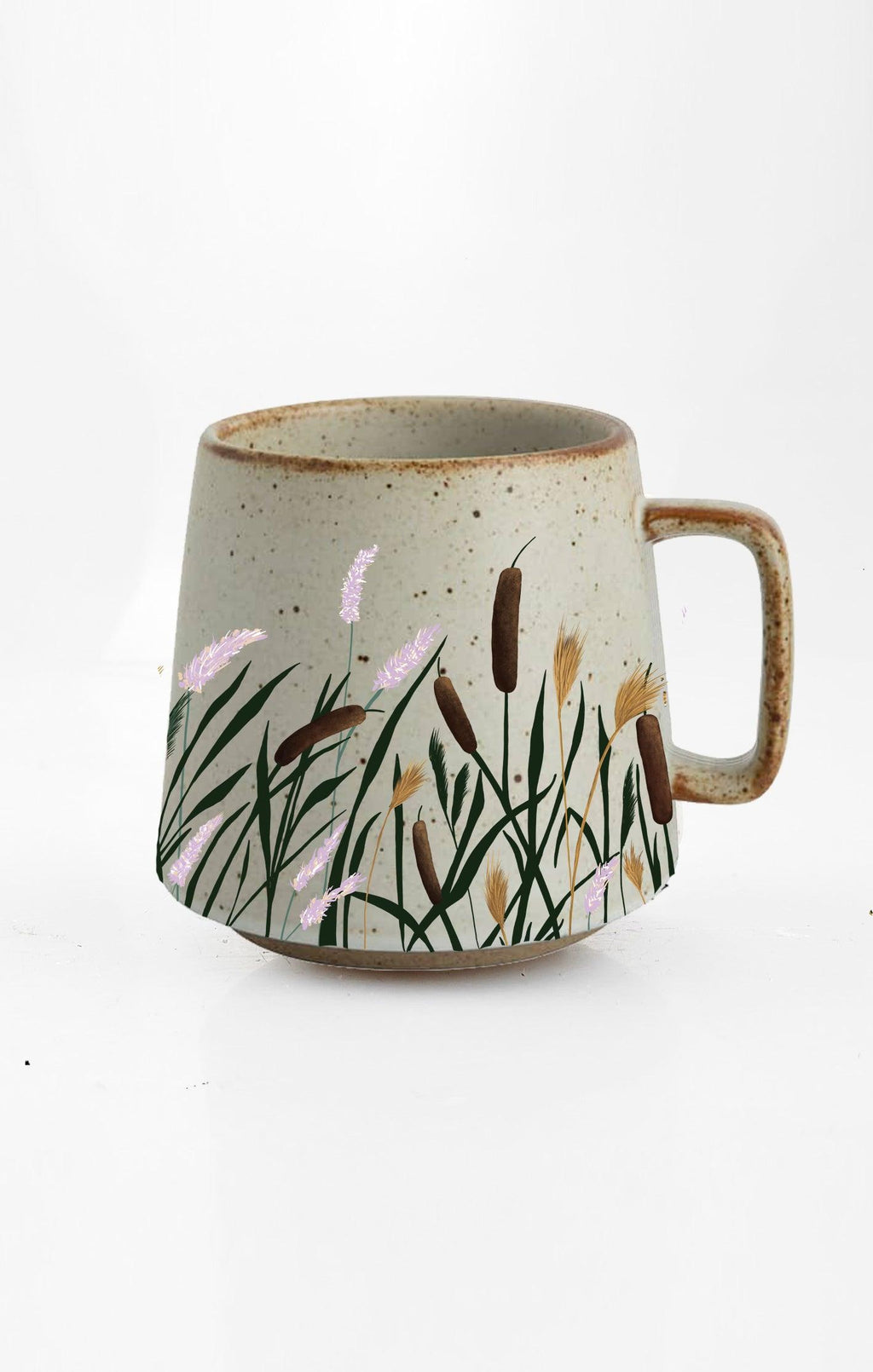 Cat Tail ceramic mug with nature-inspired artwork