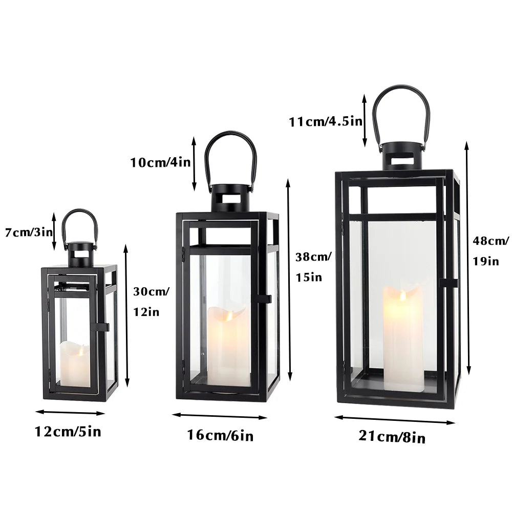  Set of 3 Stainless Steel Lantern (12/15/19'') -Black