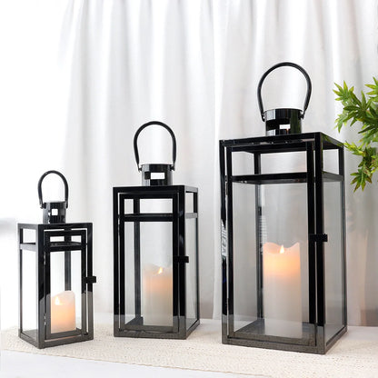  Set of 3 Stainless Steel Lantern (12/15/19'') decorative candle lanterns with nature-inspired artwork - product view 5