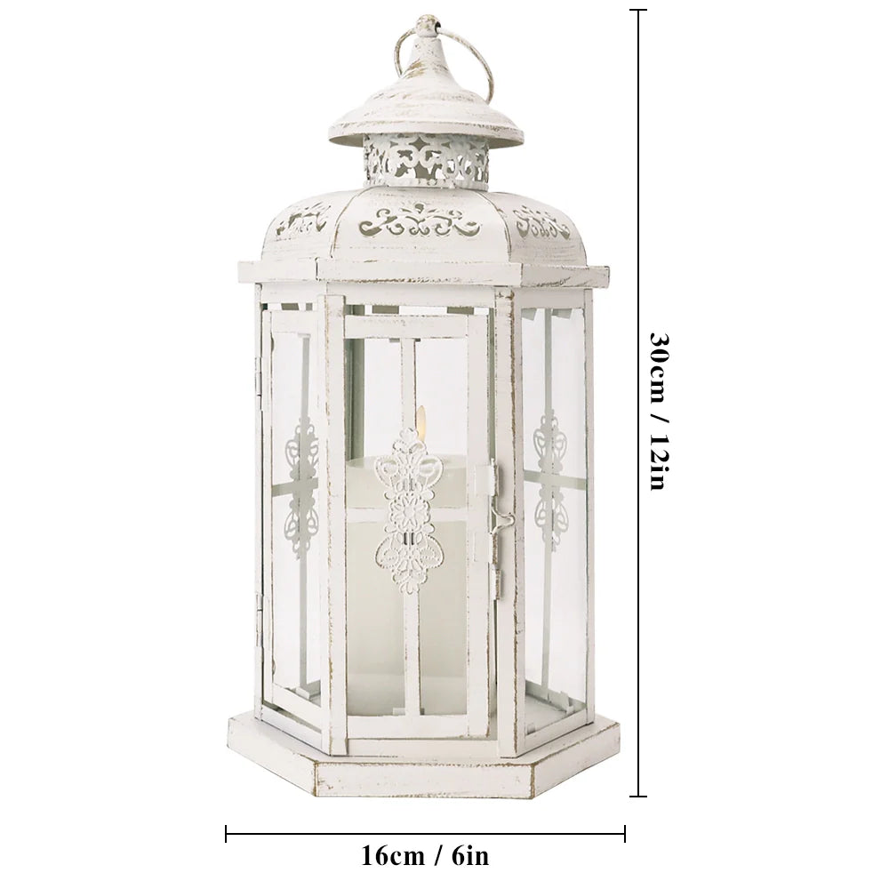 12" H Medium Candle Lantern(white with Gold Brush) decorative candle lantern with nature-inspired artwork - product view 6