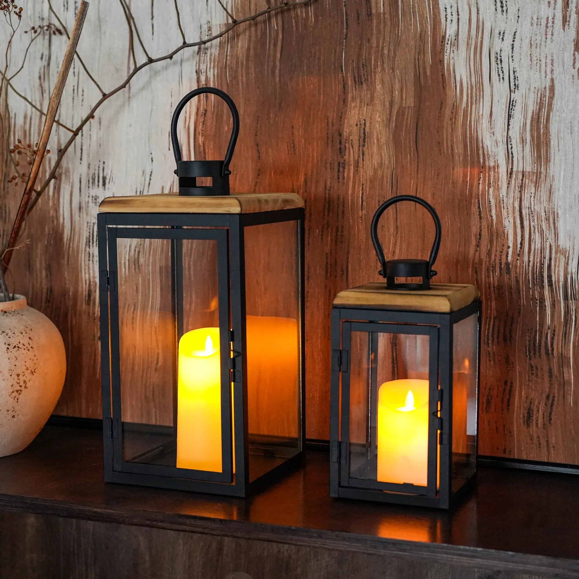 Set of 2 16'' & 11'' High Decorative Candle Lanterns decorative candle lantern with nature-inspired artwork - product view 5