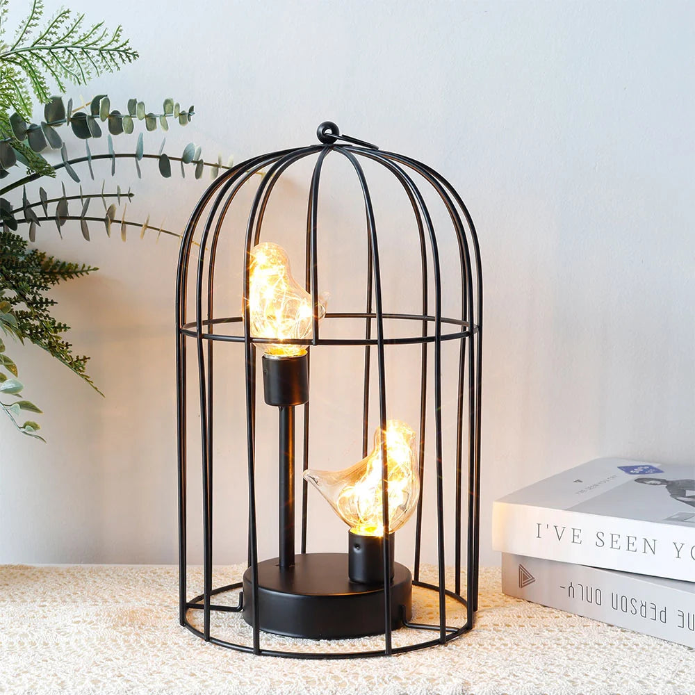 12"tall Battery Operated Birdcage Decorative Lamp battery operated lamps with nature-inspired artwork - product view 3
