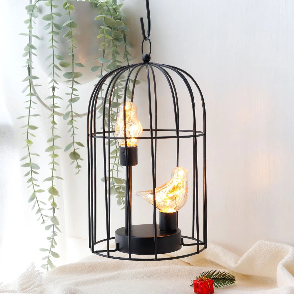 12"tall Battery Operated Birdcage Decorative Lamp battery operated lamps with nature-inspired artwork - product view 4