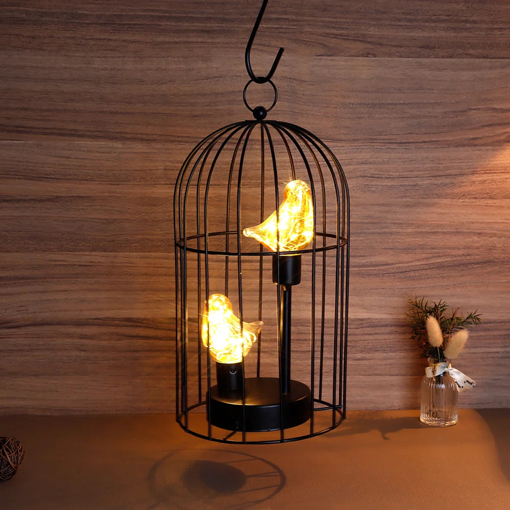 12"tall Battery Operated Birdcage Decorative Lamp battery operated lamps with nature-inspired artwork - product view 2
